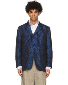 Engineered Garments Black and Blue Jacquard Shiny NB Blazer