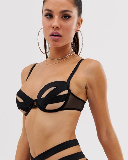 Bluebella Estelle mesh sheer lingerie set with hardware detail in black