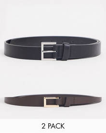 ASOS DESIGN 2 pack skinny belt in black and brown with gold and silver buckle SAVE-Multi ASOS DESIGN 2 pack skinny belt in black and brown with gold and silver buckle SAVE-Multi