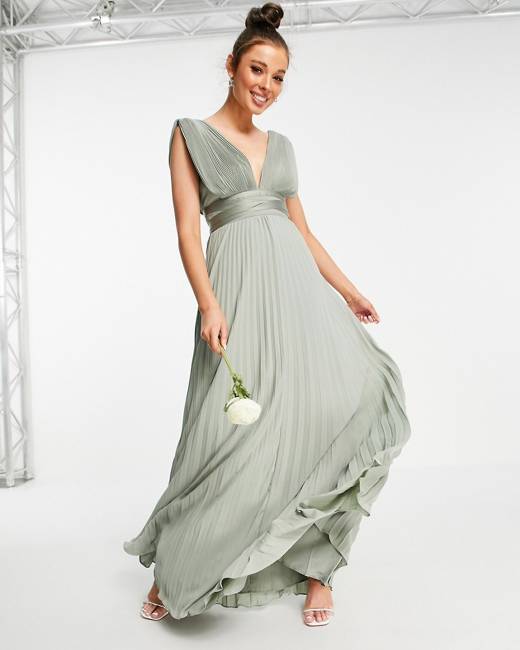 ASOS DESIGN Maternity Bridesmaid ruched waist maxi dress with long sleeves  and pleat skirt