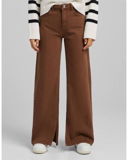 Bershka seamless flare pants in brown