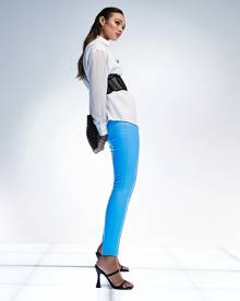 ASOS DESIGN pintuck leather look pant in blue-Blues