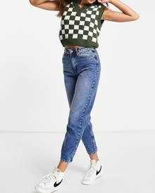 Miss Selfridge Mom high waist tapered jeans in darkwash blue-Blues