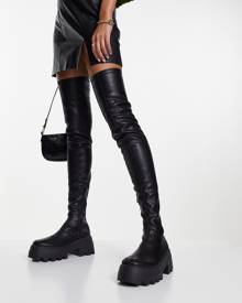 asos design wide fit kate flat knee boots in black