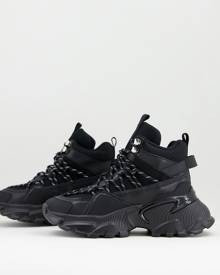 ASOS DESIGN District chunky hiker sneakers in black drench