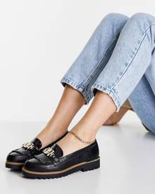 River Island chunky branded loafer shoe in black