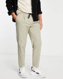 Topman tapered pants with elasticated waist in light khaki-Green