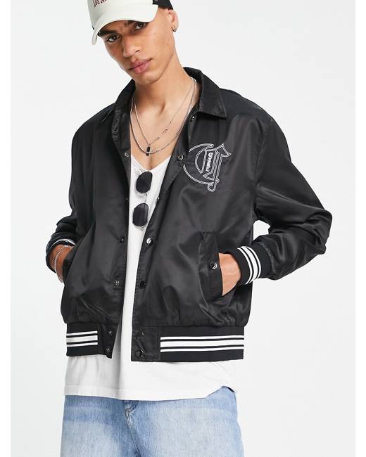 ASOS DESIGN oversized varsity jersey jacket in sherpa with badging