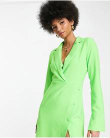 ASOS Tall ASOS DESIGN Tall button split skirt blazer mini dress in neon green