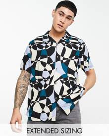 ASOS DESIGN revere shirt in abstract geo print-Blue
