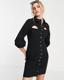 River Island cut-out mini shirt dress in black