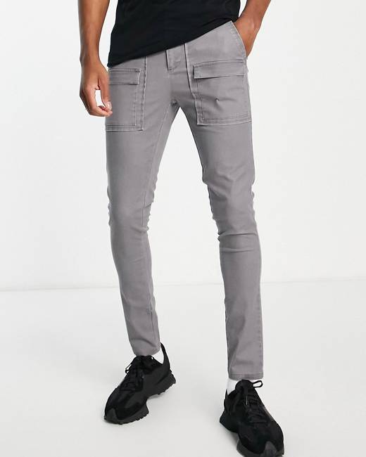 ASOS DESIGN skinny jersey smart joggers in gray with red dipped