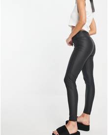 River Island Petite faux leather straight leg pants in black