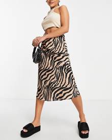 Miss Selfridge satin bias cut midi skirt in animal print-Multi