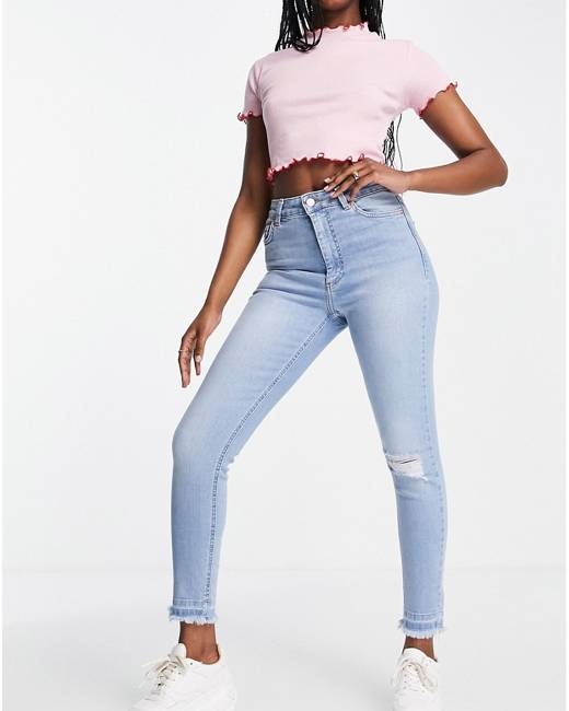 New Look flared jeans with zip fastening in light blue wash