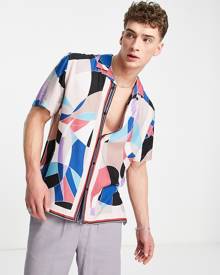 Topman revere shirt in geo swirl print-Multi