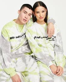 ASOS DESIGN ASOS Daysocial unisex oversized sweatshirt with slogan print in tie dye green - part of a set