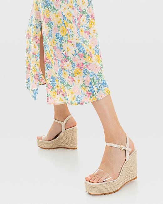 ASOS DESIGN Wide Fit Tyra closed toe wedges in natural linen