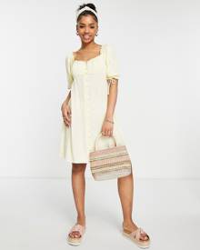 Miss Selfridge textured button up fit and flare mini dress in lemon-Yellow Miss Selfridge textured button up fit and flare mini dress in lemon-Yellow