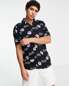 Only & Sons revere shirt with Pepsi print in black