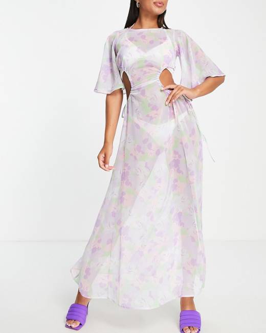 ASOS DESIGN ruched maxi beach dress in tie dye