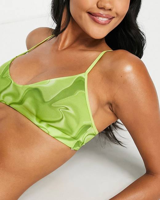 Weekday polyester triangle bra in green snake print - MGREEN