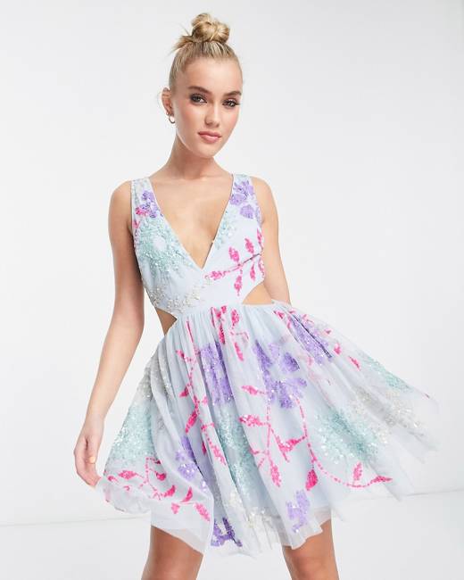 ASOS DESIGN embellished mini corset prom dress with oversized disc sequin  in rose