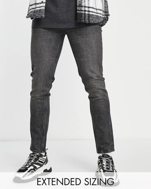 ASOS DESIGN skinny jeans in black leather look with lace up detail
