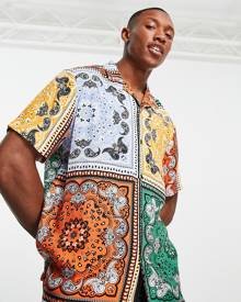 Topman viscose revere shirt in multi color bandana print