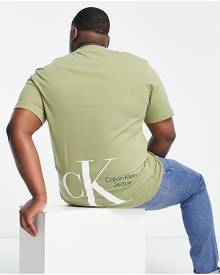 Calvin Klein Jeans Big & Tall dynamic back print logo boxy fit T-shirt in khaki-Green