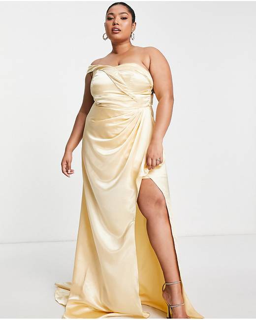 ASOS DESIGN bandeau tuck drape maxi dress in gold