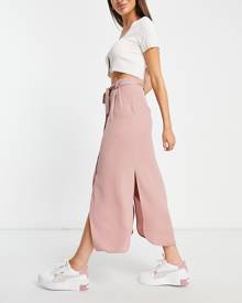 ASOS DESIGN belted button through midi skirt in pink
