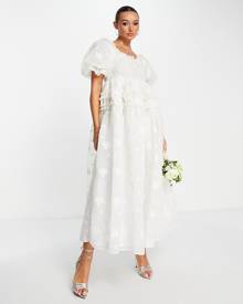 Dream Sister Jane Bridal puff sleeve organza maxi dress in white floral Dream Sister Jane Bridal puff sleeve organza maxi dress in white floral