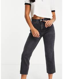 Topshop Petite straight jeans with raw hem in washed black