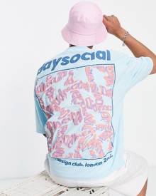 ASOS DESIGN ASOS Daysocial unisex oversized t-shirt with back graphic print in light blue