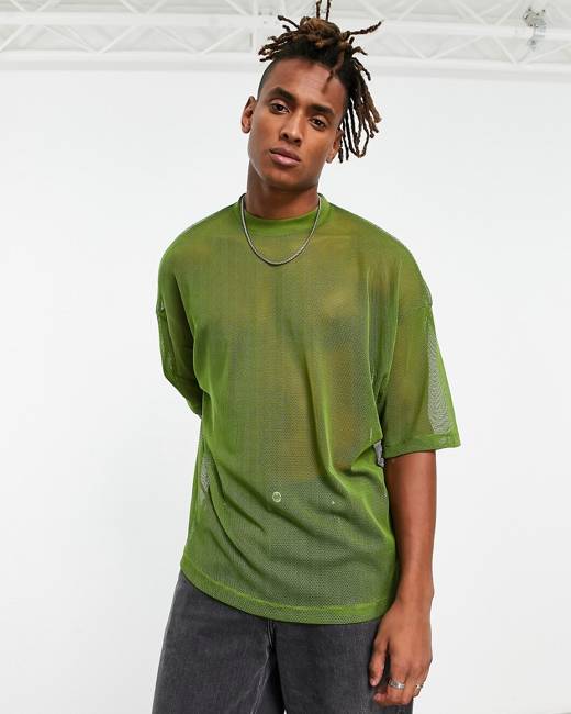 Crooked Tongues Oversized T-Shirt with Big Boys Radio Graphic Print in Green