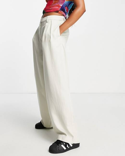 Weekday Riley wide leg satin pants in off-white - part of a set
