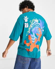 ASOS DESIGN ASOS Daysocial oversized T-shirt with large back graphic print in bright teal-Blue