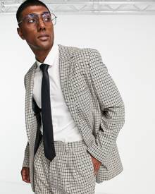 ASOS DESIGN skinny longline suit jacket in brown and black houndstooth plaid