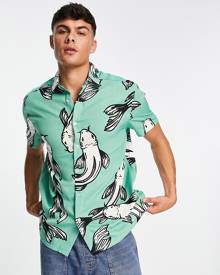 ASOS DESIGN relaxed shirt in green fish print