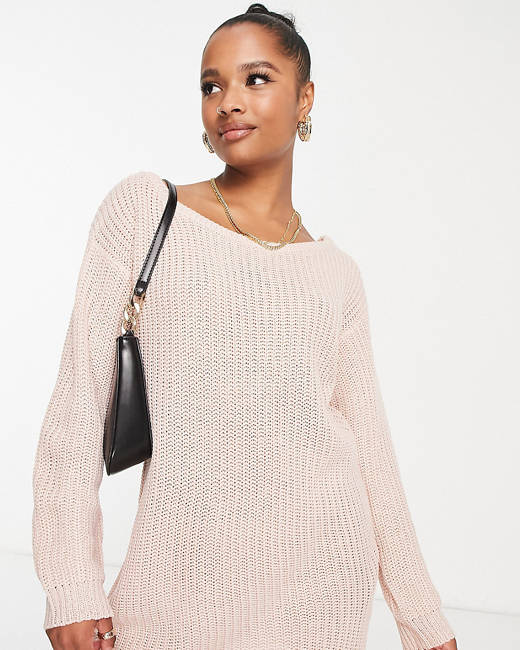 Missguided Tall sweater dress with side split in camel