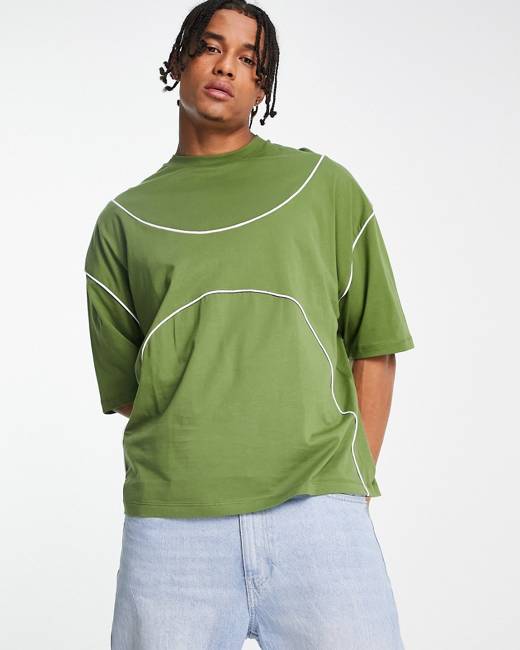 Crooked Tongues Oversized T-Shirt with Big Boys Radio Graphic Print in Green