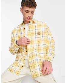 Topman oversized check shirt with embroidery in yellow