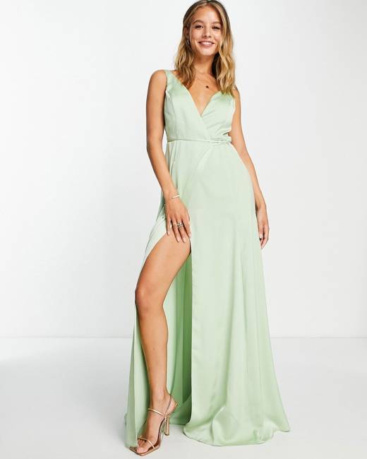 ASOS DESIGN Maternity Bridesmaid ruched waist maxi dress with long sleeves  and pleat skirt