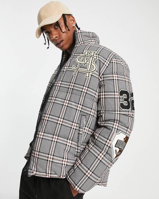 ASOS DESIGN oversized wool varsity jacket with real leather