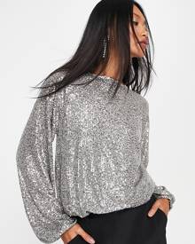 River Island sequin bodysuit in silver