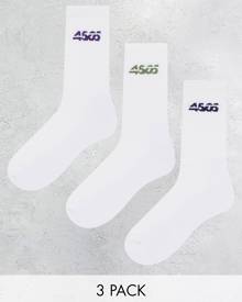 ASOS 4505 icon crew socks with antibacterial finish 3 pack with logo-White ASOS 4505 icon crew socks with antibacterial finish 3 pack with logo-White