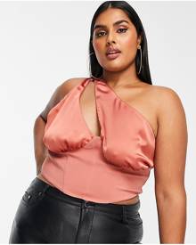 ASOS DESIGN Curve one shoulder cupped corset top in dusty rose-Brown
