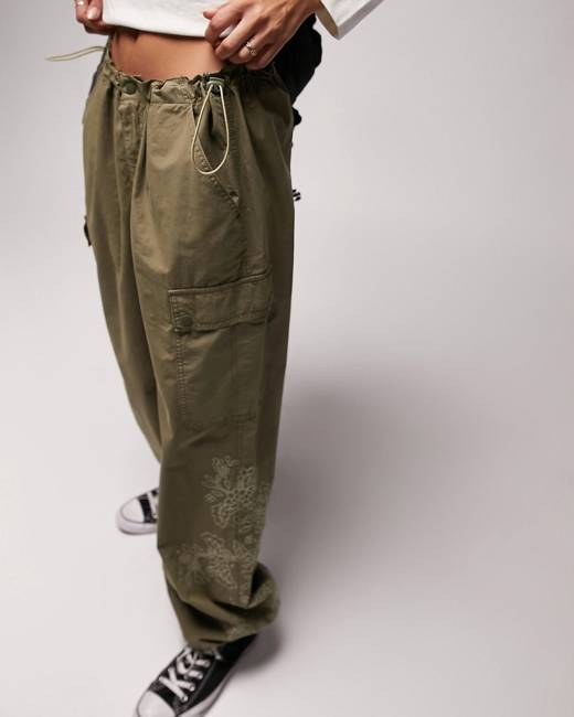 Topshop Petite ultimate washed utility cargo pants in khaki