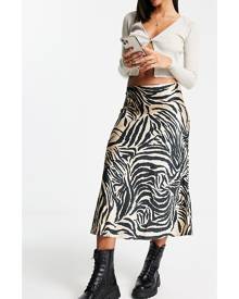Monki midi skirt in black and beige zebra-Multi